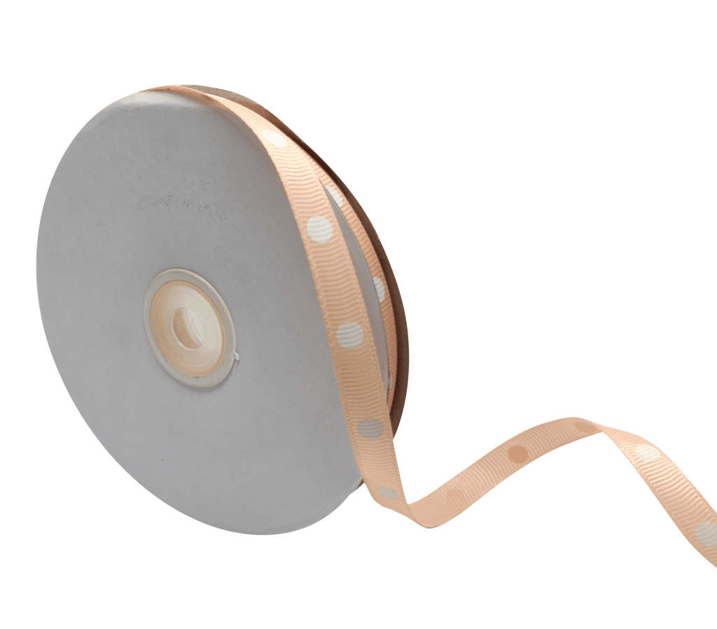 PEACH WITH WHITE ARIA DOTS RIBBON (10MM | 45MTR)