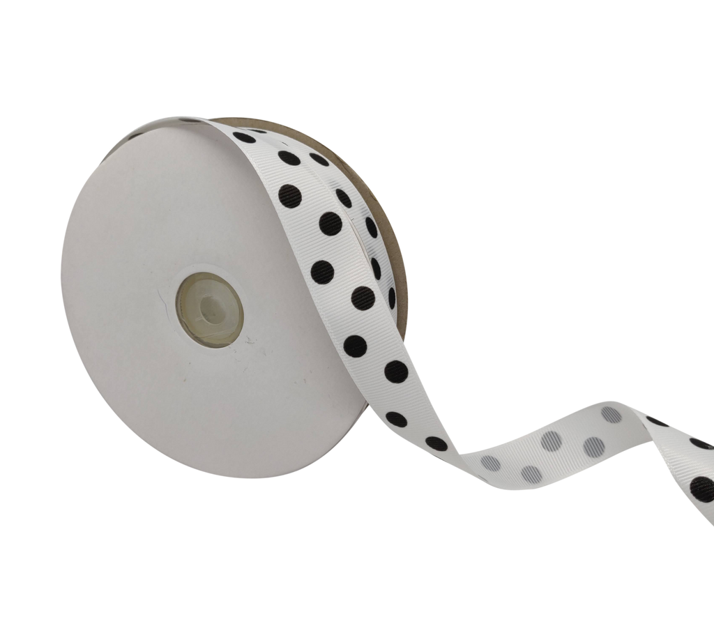 WHITE WITH BLACK ARIA DOTS RIBBON (20MM | 45MTR)