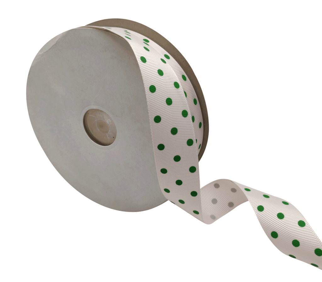 BARELY PINK WITH GREEN ARIA DOTS RIBBON (25MM | 45MTR)