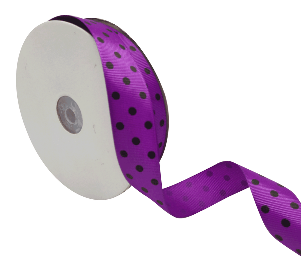 PURPLE WITH BLACK ARIA DOTS RIBBON (25MM | 45MTR)