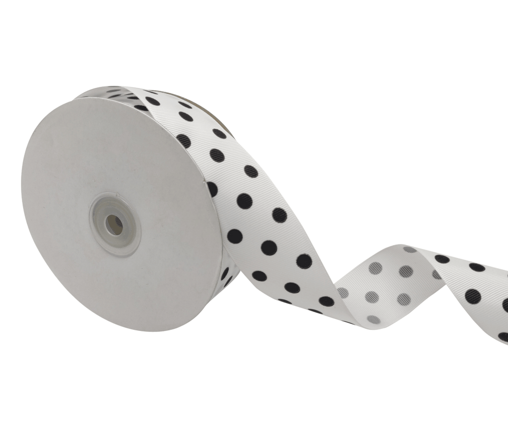 WHITE WITH BLACK ARIA DOTS RIBBON (38MM | 45MTR)