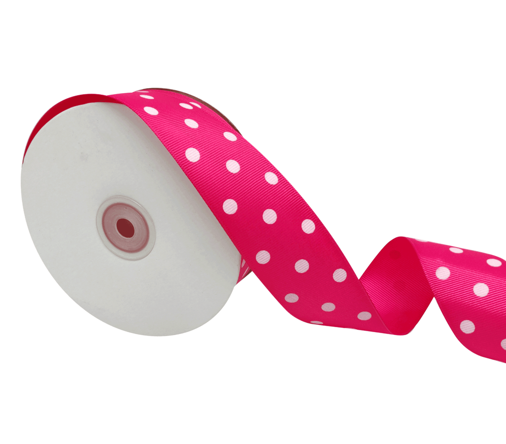HOT PINK WITH WHITE ARIA DOTS RIBBON (38MM | 45MTR)