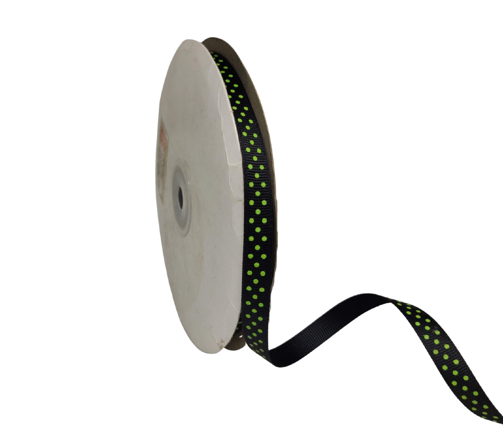 BLACK WITH GREEN LUMINA DOTS RIBBON (10MM | 45MTR)