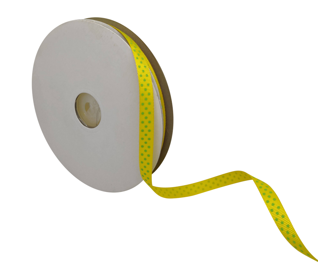 YELLOW WITH GREEN LUMINA DOTS RIBBON (10MM | 45MTR)