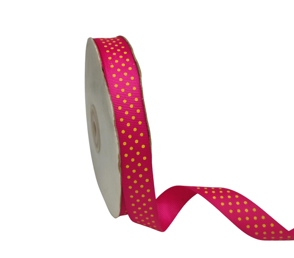 HOT PINK WITH YELLOW LUMINA DOTS RIBBON (20MM | 45MTR)
