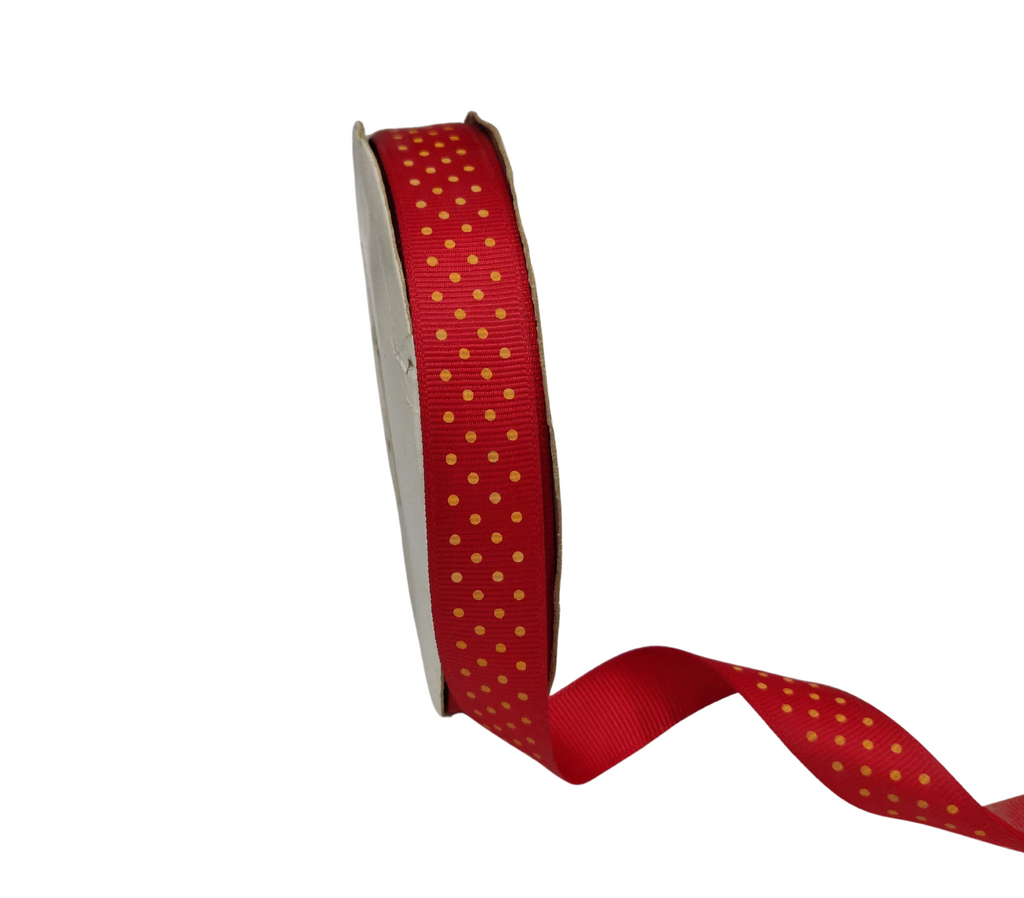 SCARLET RED WITH YELLOW LUMINA DOTS RIBBON (20MM | 45MTR)