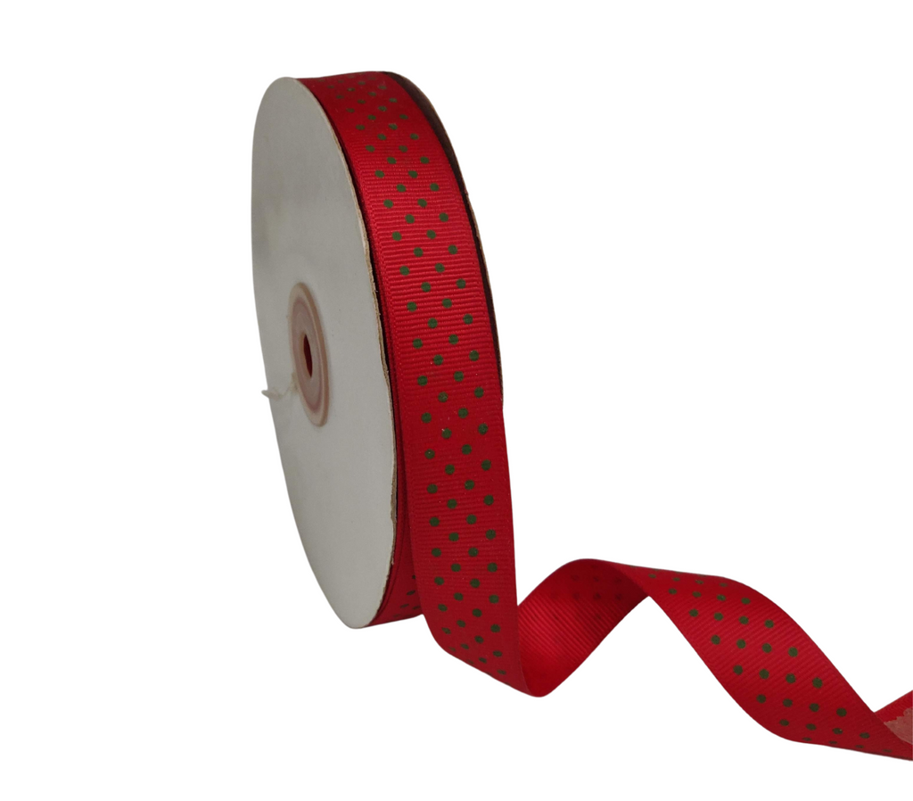 RED WITH GREEN LUMINA DOTS RIBBON (20MM | 45MTR)