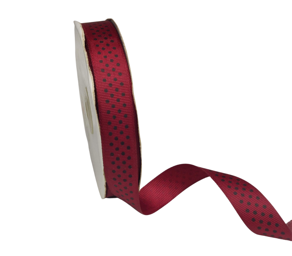 MAROON WITH BLACK LUMINA DOTS RIBBON (20MM | 45MTR)