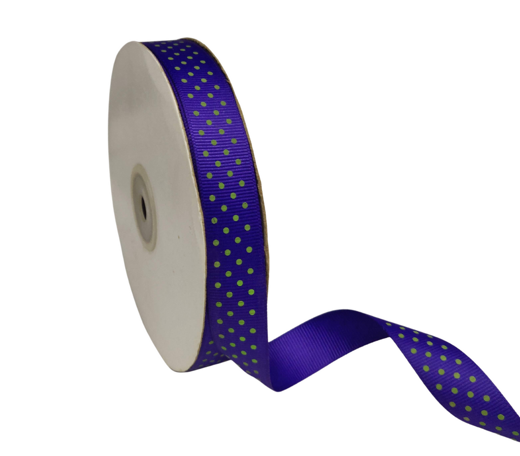 MEDIUM PURPLE WITH GREEN LUMINA DOTS RIBBON (20MM | 45MTR)