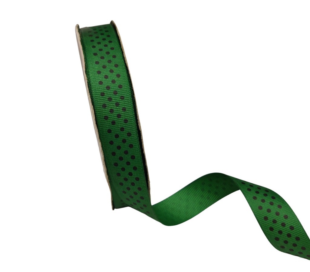 BOTTLE GREEN WITH BLACK LUMINA DOTS RIBBON (20MM | 45MTR)