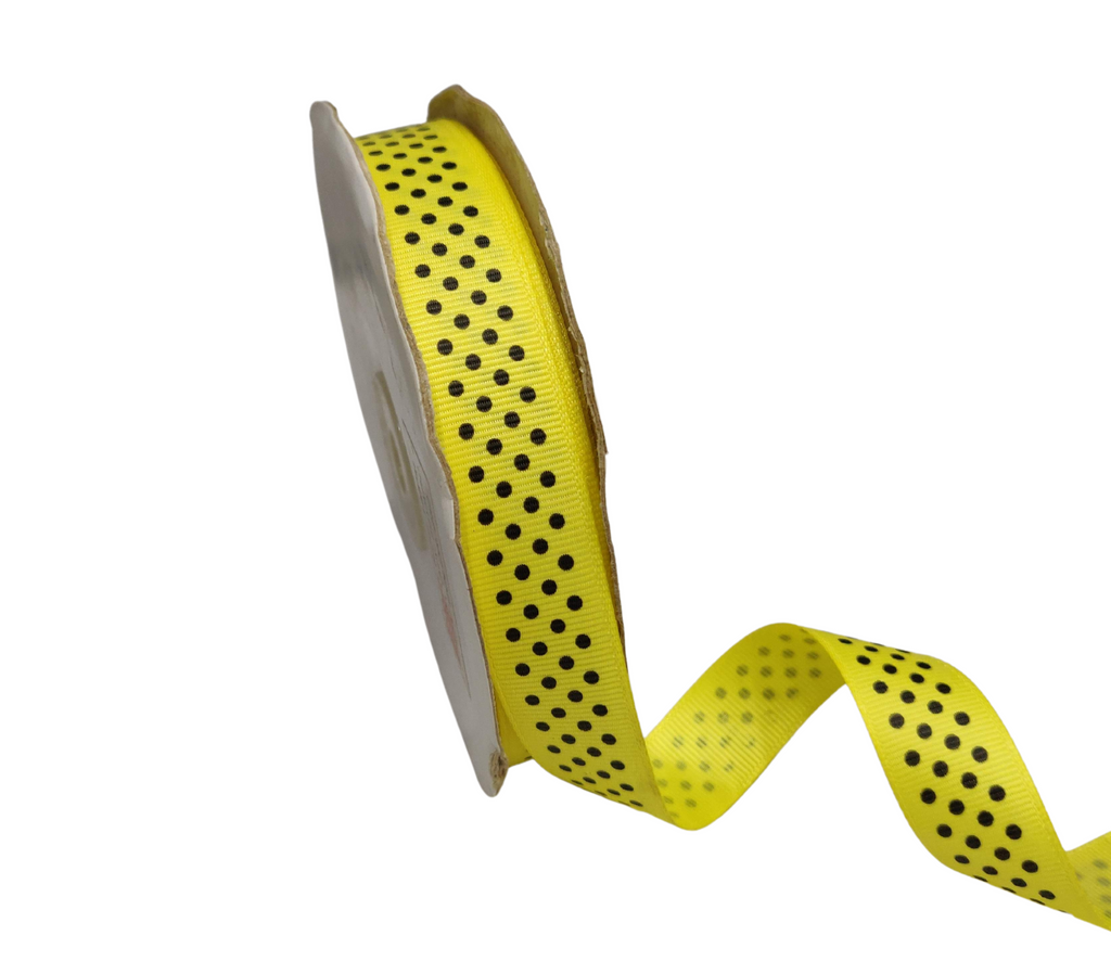 LEMON YELLOW WITH BLACK LUMINA DOTS RIBBON (20MM | 45MTR)