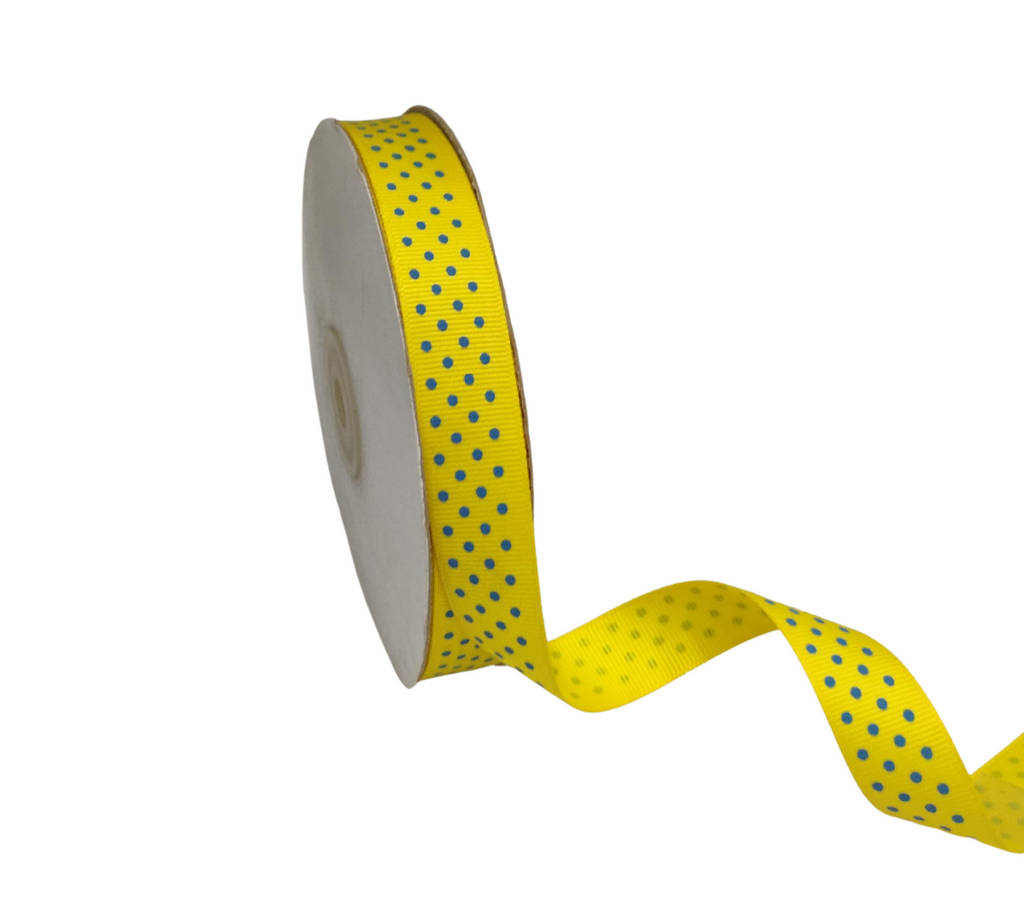 YELLOW WITH BLUE LUMINA DOTS RIBBON (20MM | 45MTR)