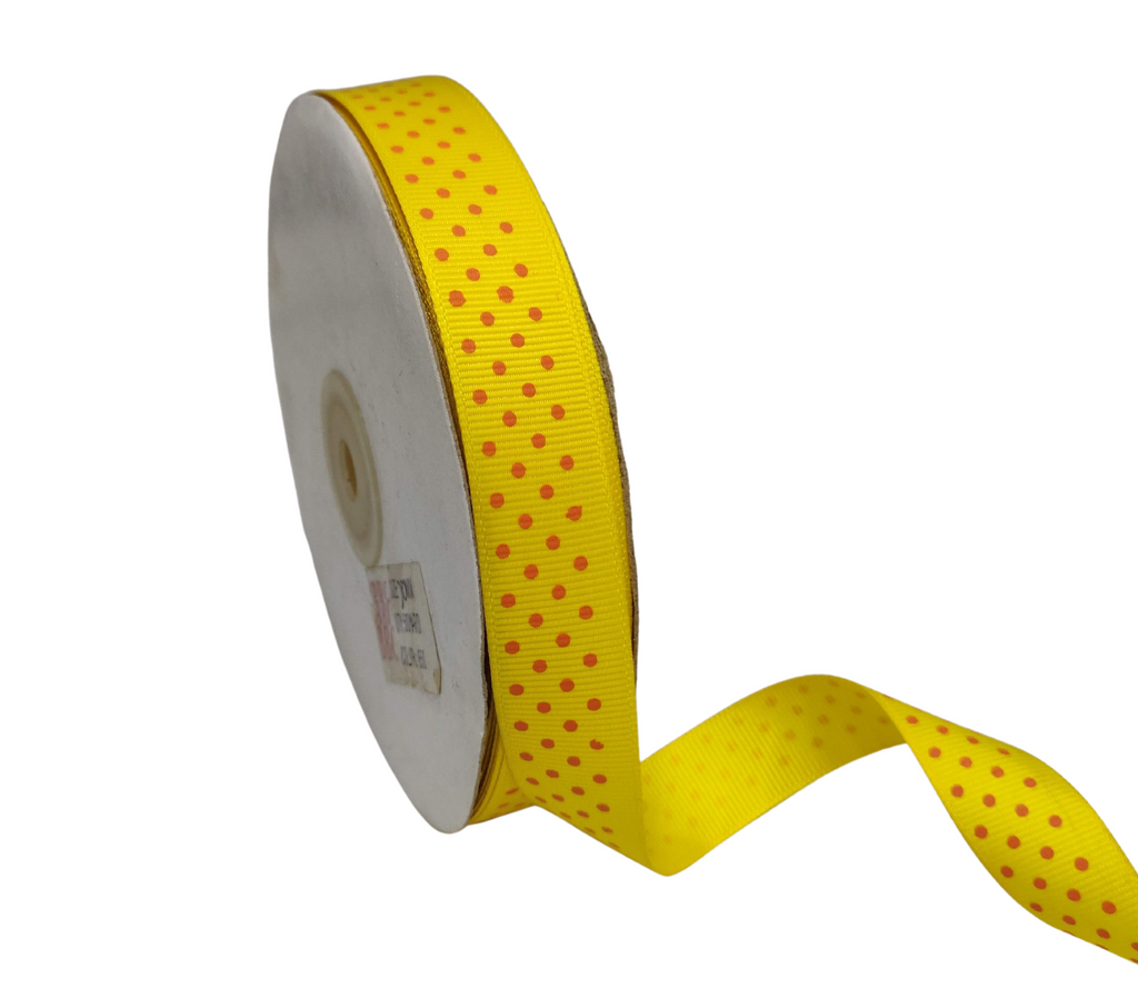 YELLOW WITH ORANGE LUMINA DOTS RIBBON (20MM | 45MTR)