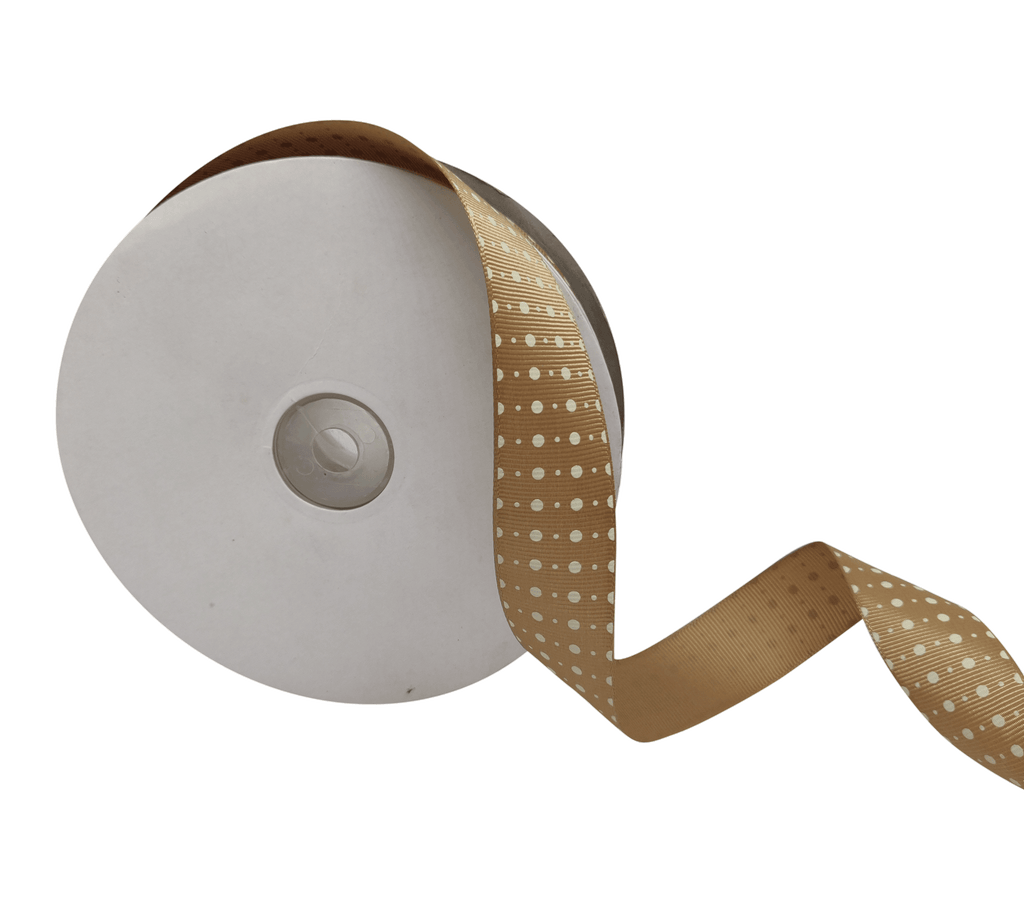 GOLD WITH WHITE DOTS RIBBON (25 MM)