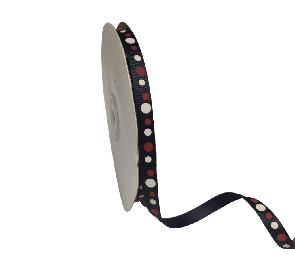 BLACK WITH MAROON & WHITE CIRCLES RIBBON (10 MM)