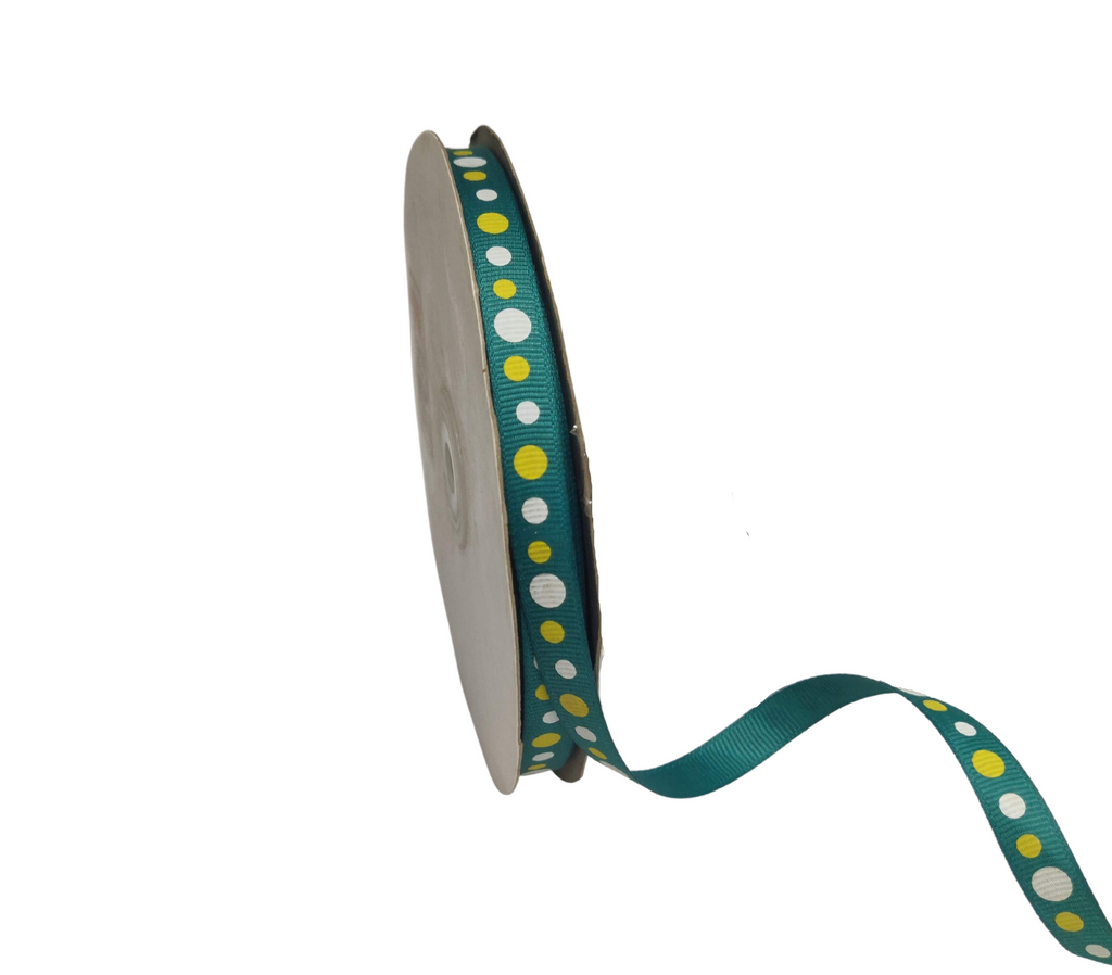 RAMA GREEN WITH GREEN & WHITE CIRCLES RIBBON (10 MM)