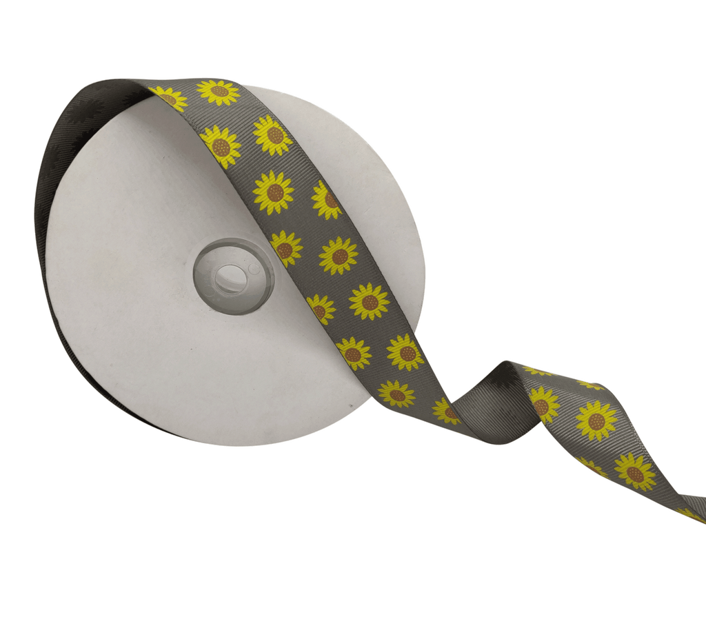 DARK GREY WITH SUNFLOWERS RIBBON (25 MM)