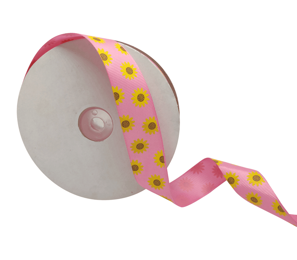 LIGHT PINK WITH SUNFLOWERS RIBBON (25 MM)