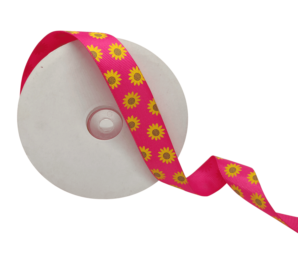 HOT PINK WITH SUNFLOWERS RIBBON (25 MM)