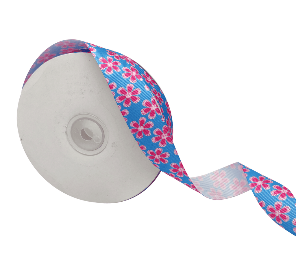 SKY BLUE FLORAL RIBBON (25 MM)
