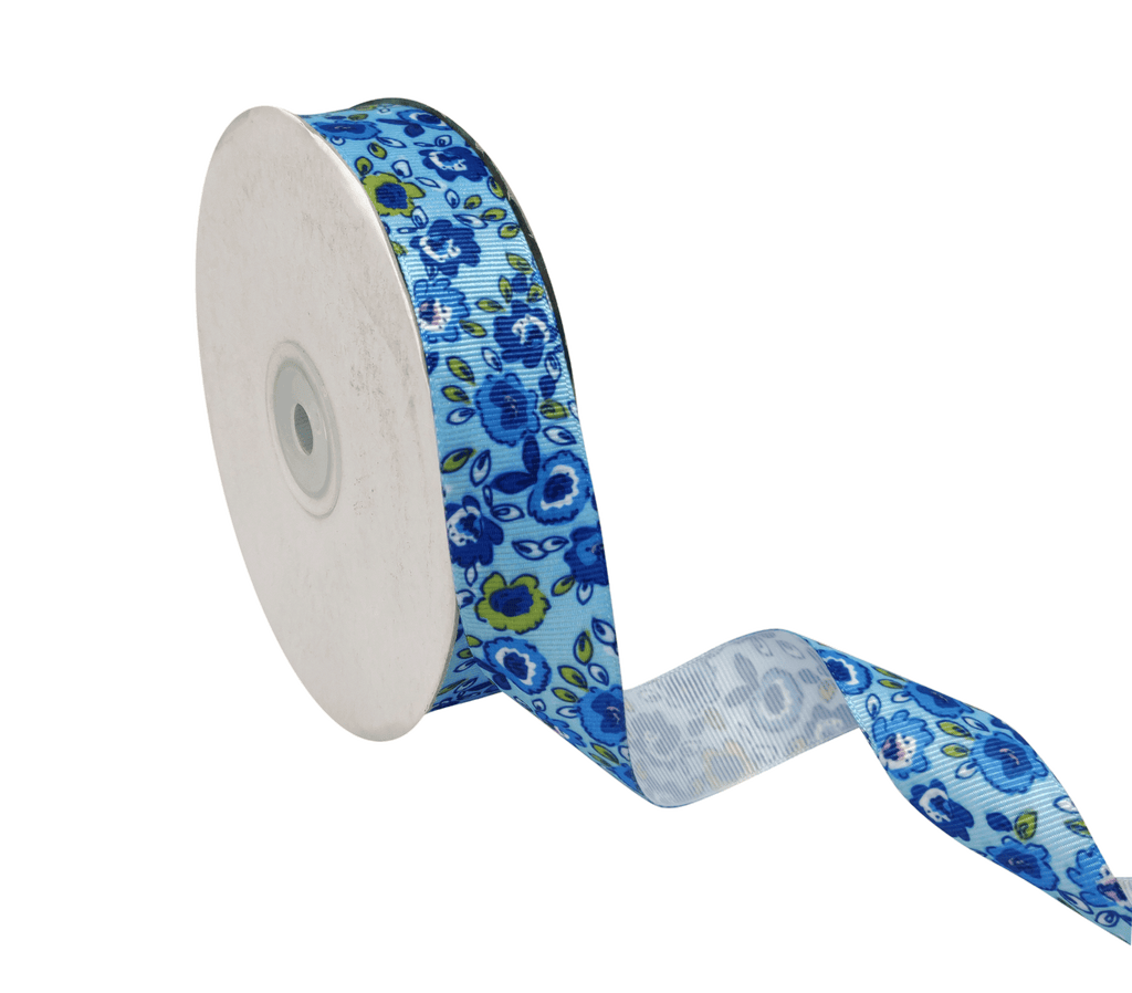 BLUE FLORAL RIBBON (25 MM)