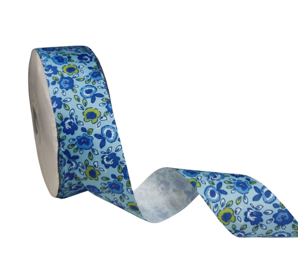 BLUE FLORAL RIBBON (38 MM)