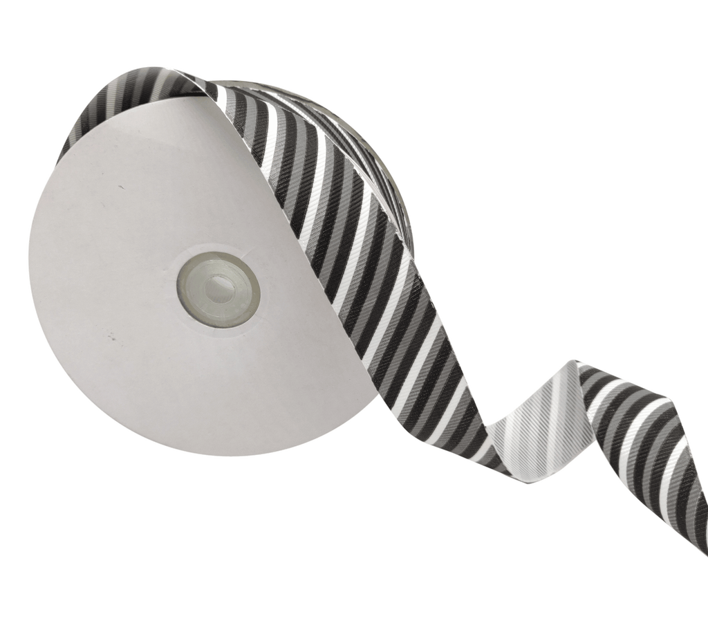 GREY DIAGONAL STRIPES RIBBON (25 MM)