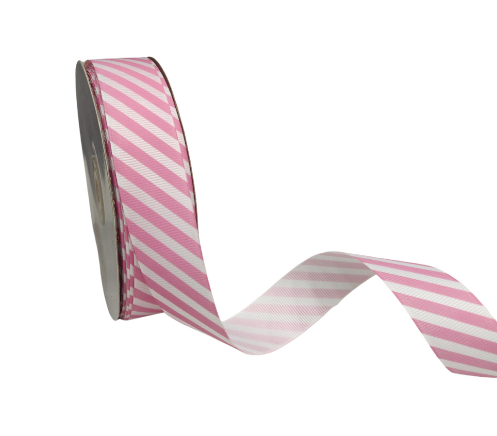 PINK & WHITE DIAGONAL STRIPES RIBBON (25 MM)