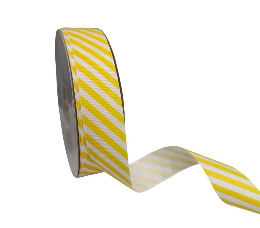 YELLOW & WHITE DIAGONAL STRIPES RIBBON (25 MM)
