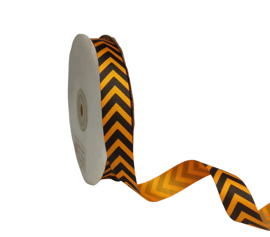 MARIGOLD WITH BLACK CHEVRON STRIPES RIBBON (20 MM)