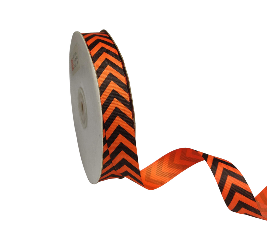 BRIGHT ORANGE WITH BLACK CHEVRON STRIPES RIBBON (20 MM)