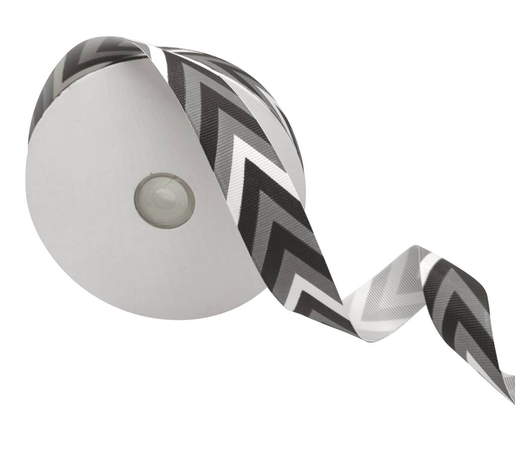 GREY CHEVRON STRIPES RIBBON (25 MM)