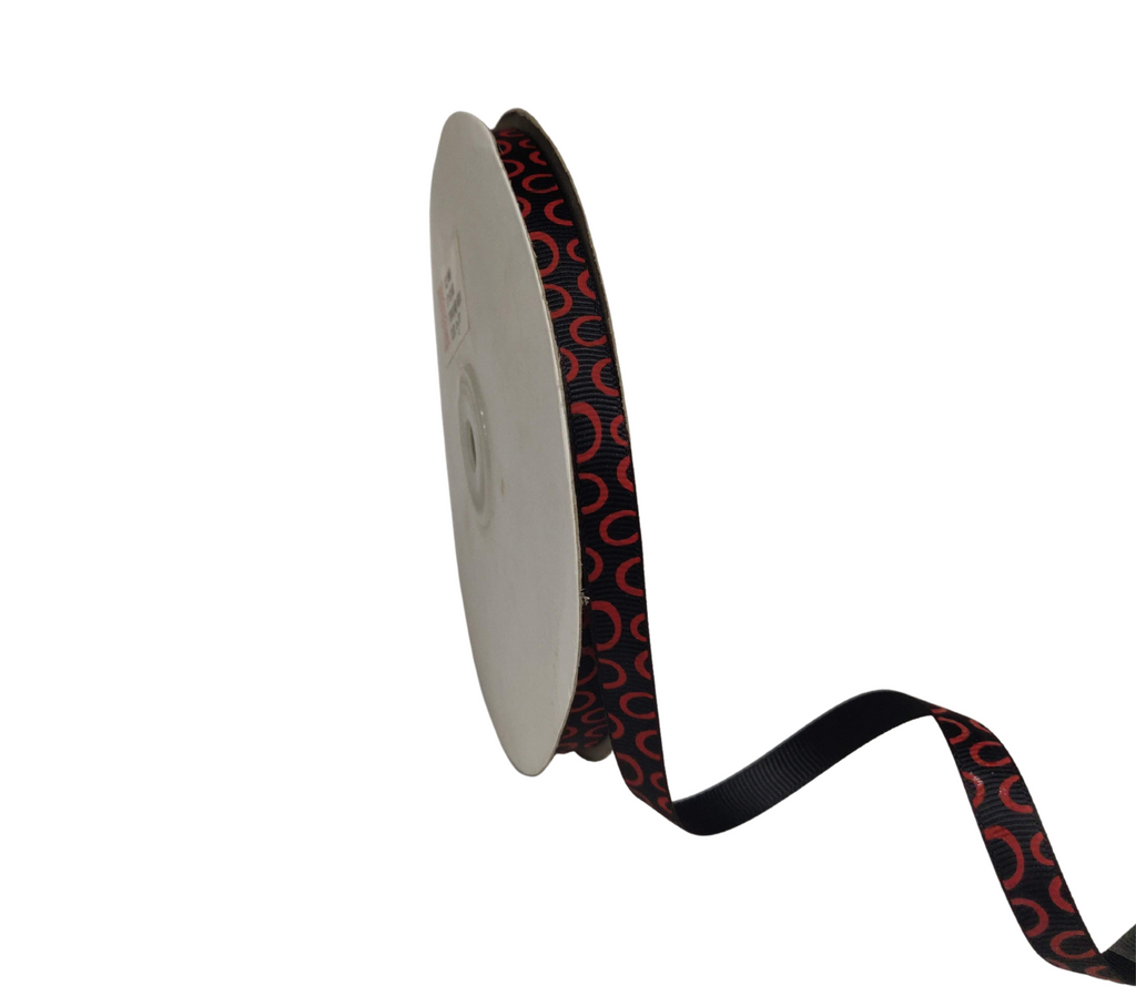 BLACK WITH MAROON SEMI-CIRCLES RIBBON (10 MM)