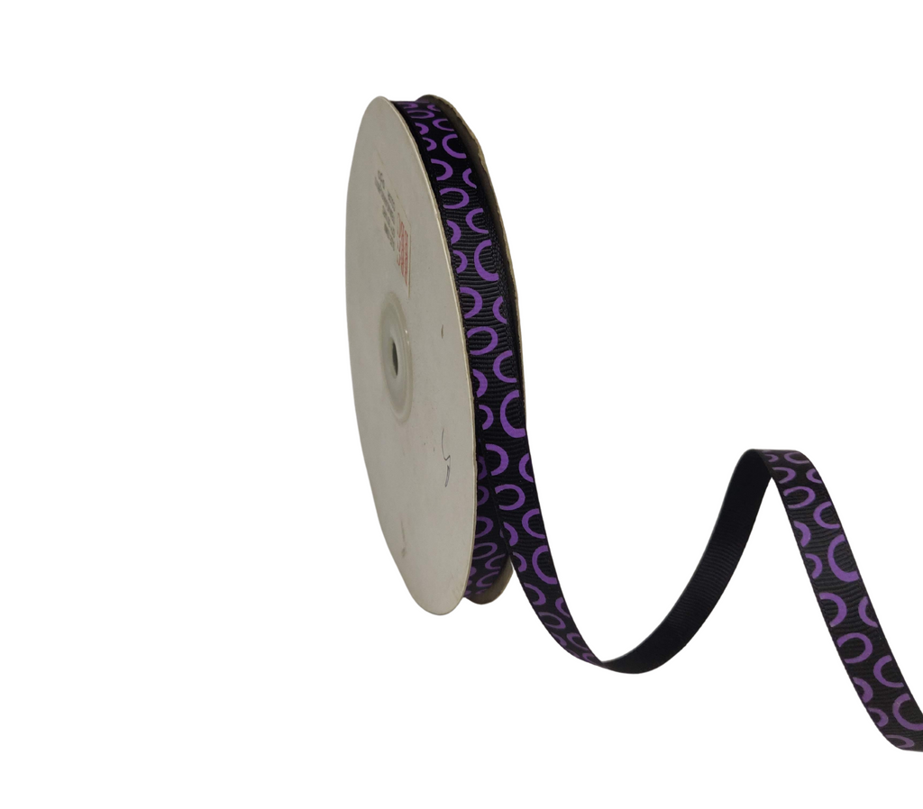 BLACK WITH PURPLE SEMI-CIRCLES RIBBON (10 MM)