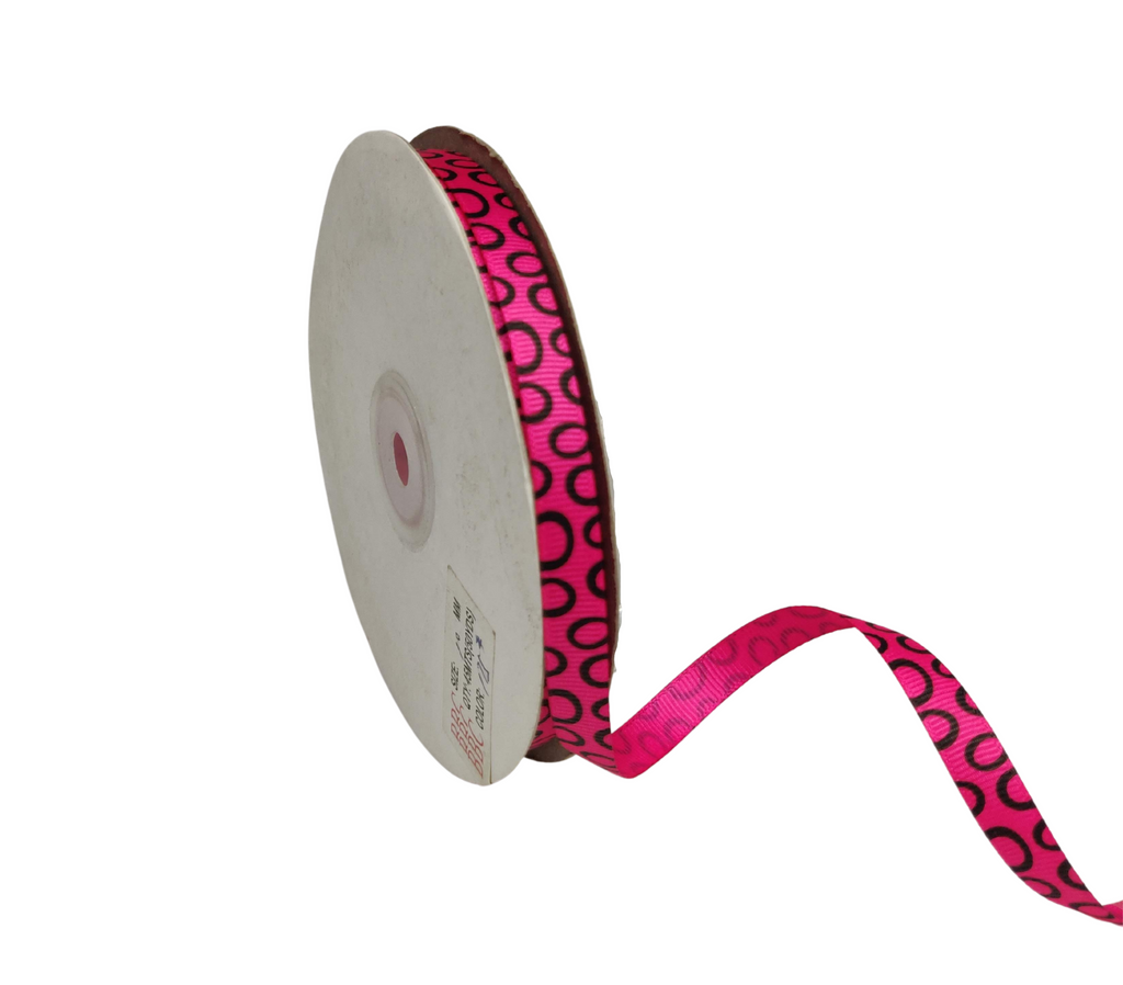 HOT PINK WITH BLACK SEMI-CIRCLES RIBBON (10 MM)