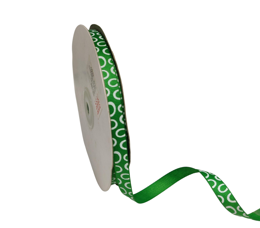GREEN WITH WHITE SEMI-CIRCLES RIBBON (10 MM)