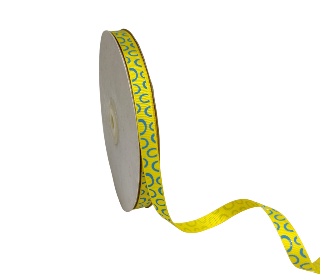 YELLOW WITH BLUE SEMI-CIRCLES RIBBON (10 MM)