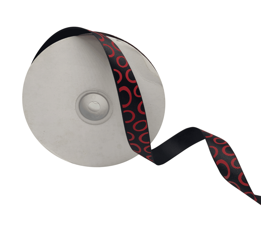 BLACK WITH RED SEMI-CIRCLES RIBBON (20 MM)