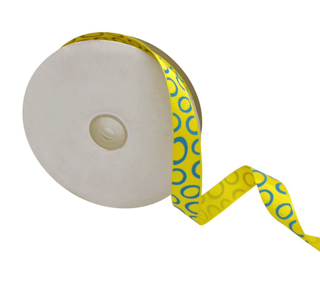 YELLOW WITH BLUE SEMI-CIRCLES RIBBON (20 MM)