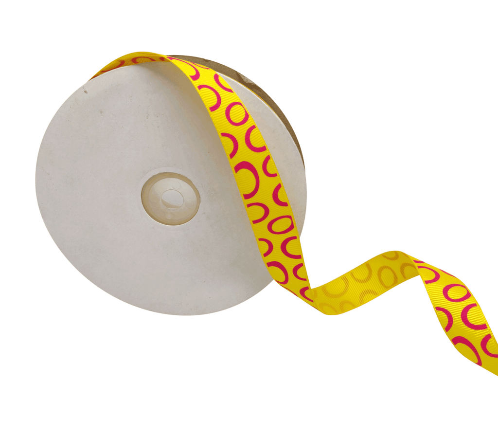 SUNSHINE YELLOW WITH RANI PINK SEMI-CIRCLES RIBBON (20 MM)