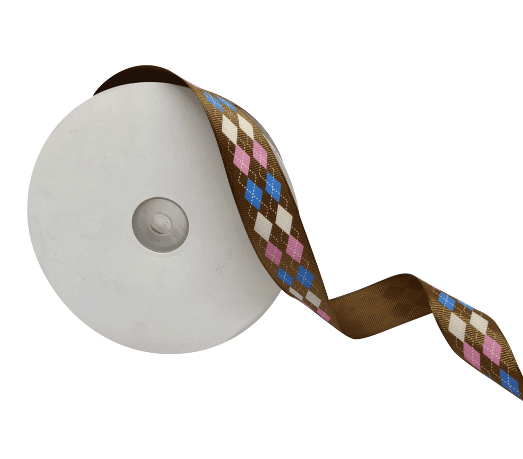 COFFEE BROWN WITH ARGYLE CHECKS RIBBON (25 MM)
