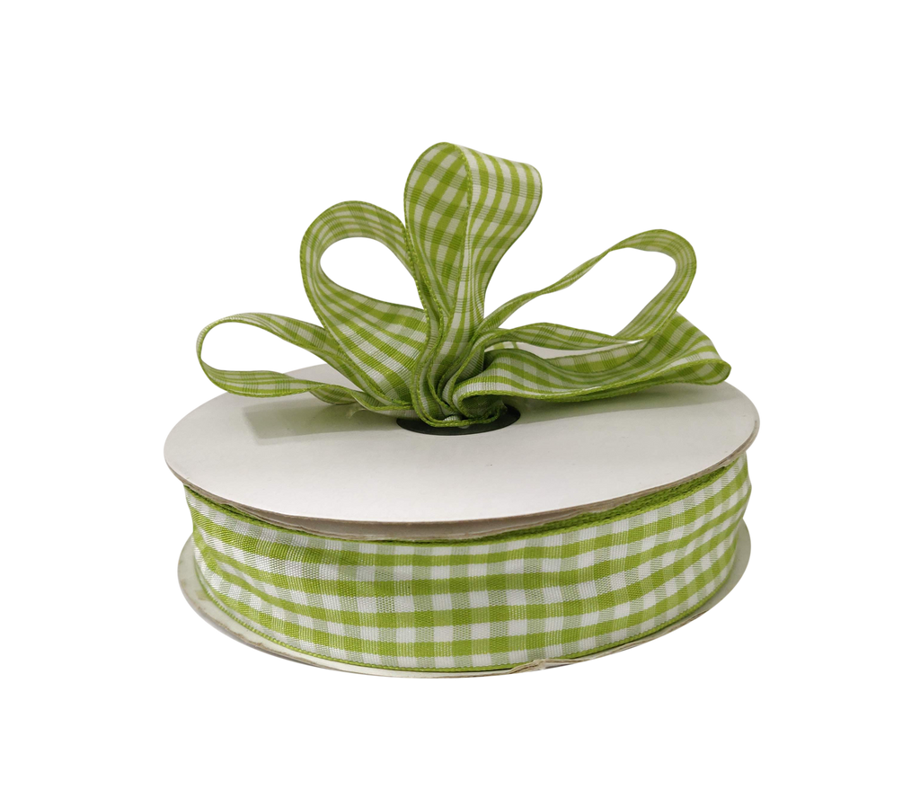 LIME GREEN CHECKS RIBBON (25 MM)