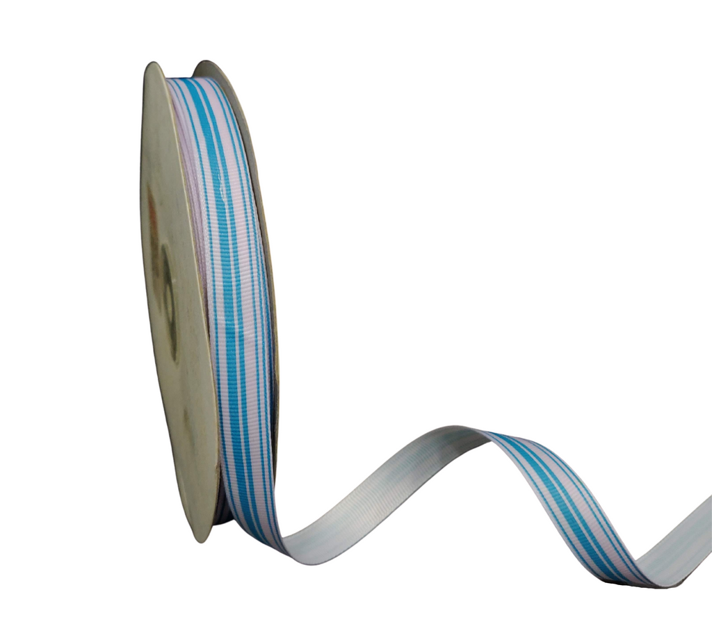 BLUE PRINTED MULTIPLE STRIPES RIBBON (13 MM)