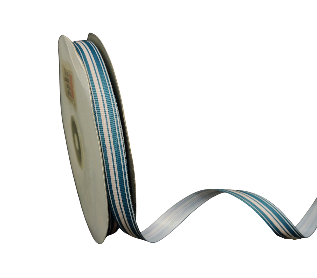 BLUE PRINTED MULTIPLE STRIPES RIBBON (13 MM)