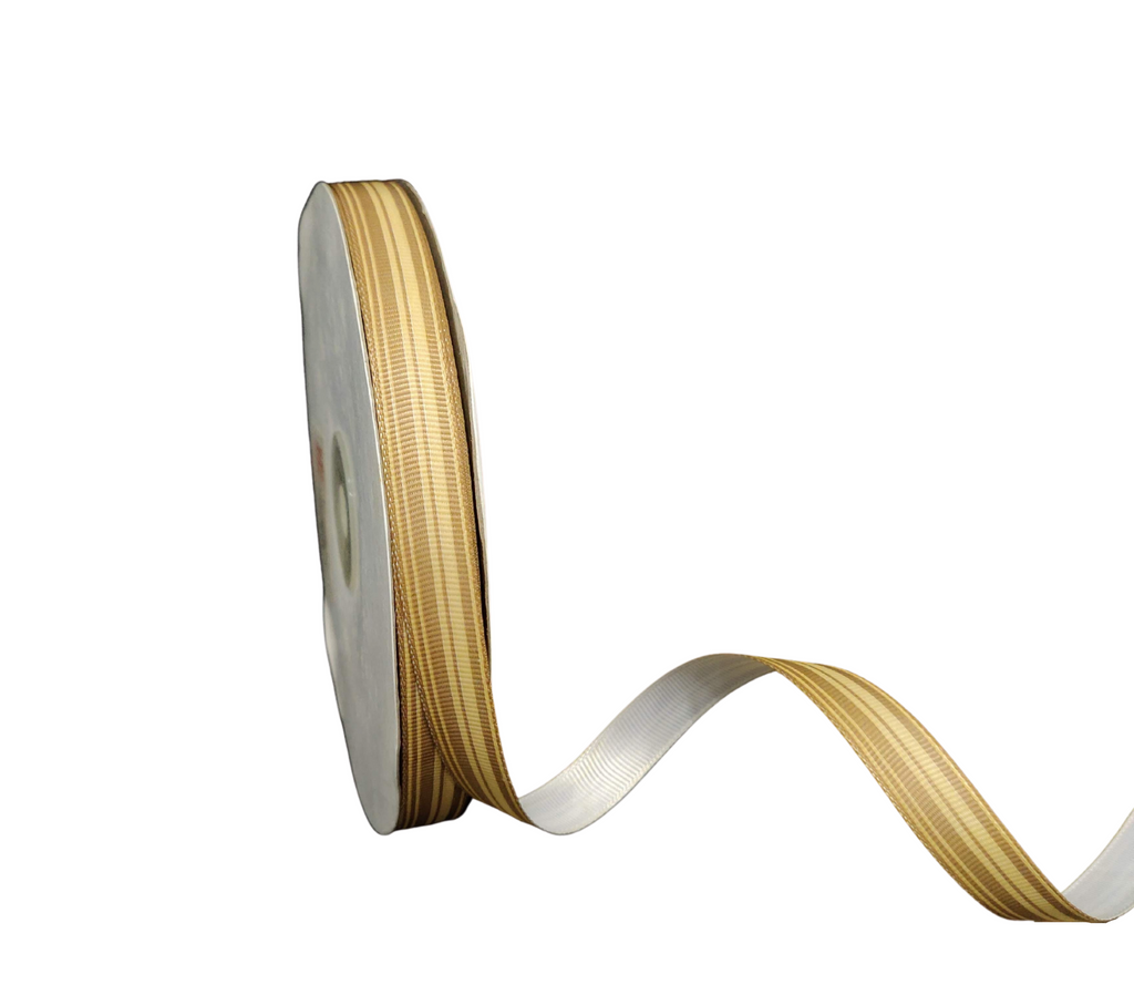 MUSTARD PRINTED MULTIPLE STRIPES RIBBON (13 MM)