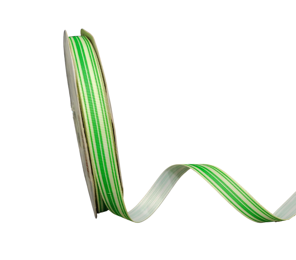 GREEN PRINTED MULTIPLE STRIPES RIBBON (13 MM)