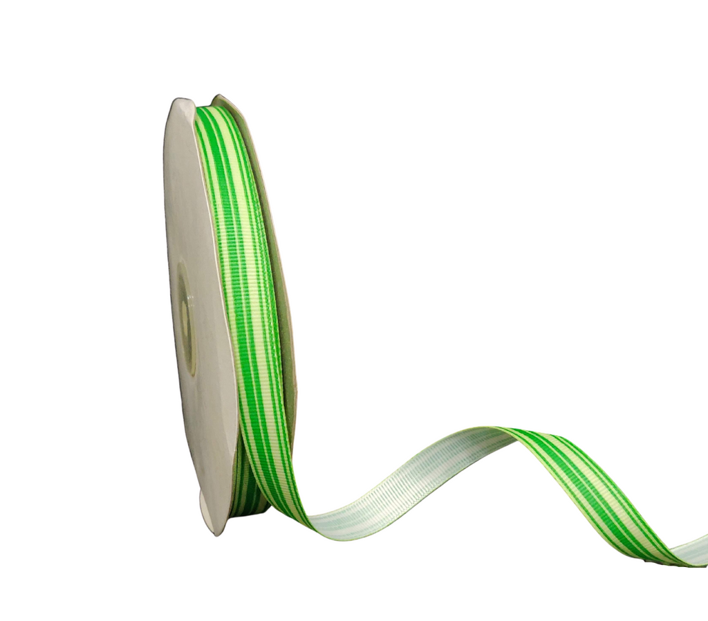 GREEN PRINTED MULTIPLE STRIPES RIBBON (13 MM)