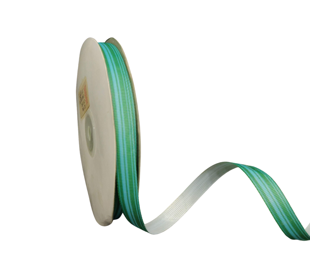 GREEN PRINTED MULTIPLE STRIPES RIBBON (13 MM)