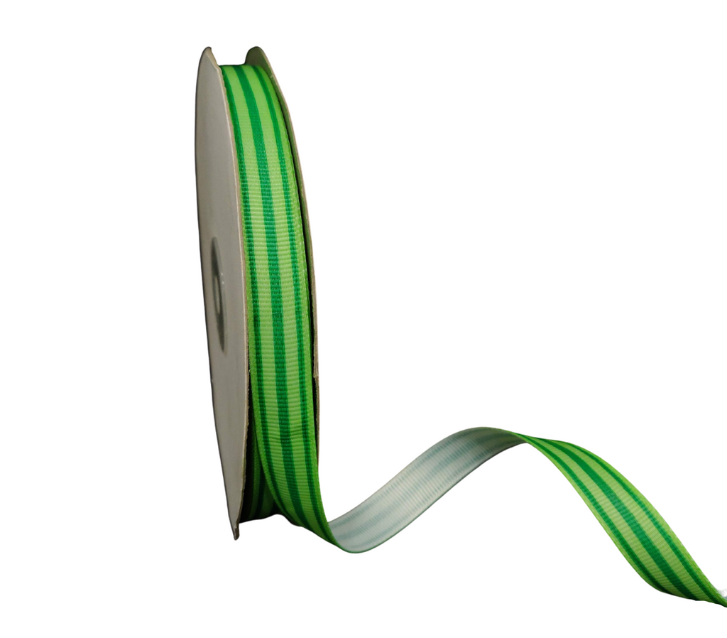 GREEN PRINTED STRIPES RIBBON (13 MM)