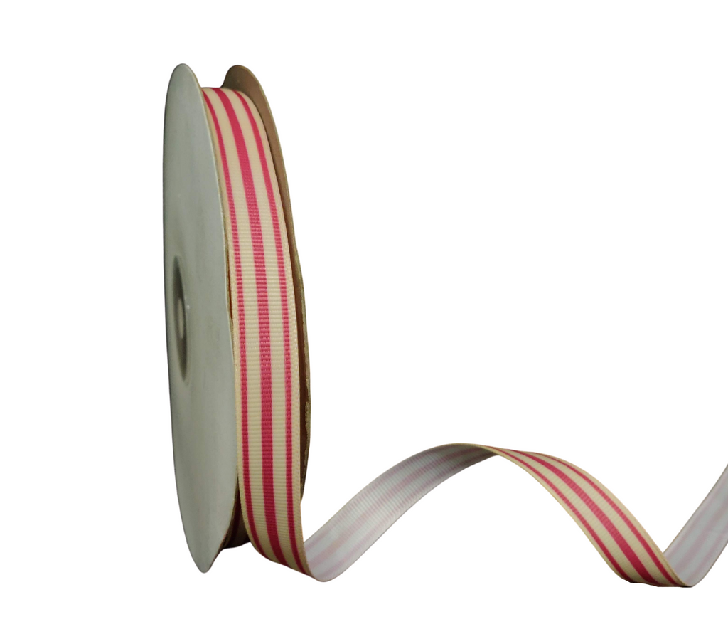 PINK PRINTED STRIPES RIBBON (13 MM)